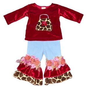 12m Haute Baby Red Velvet Top & Flare Pants Boutique Baby Girls Outfit Set